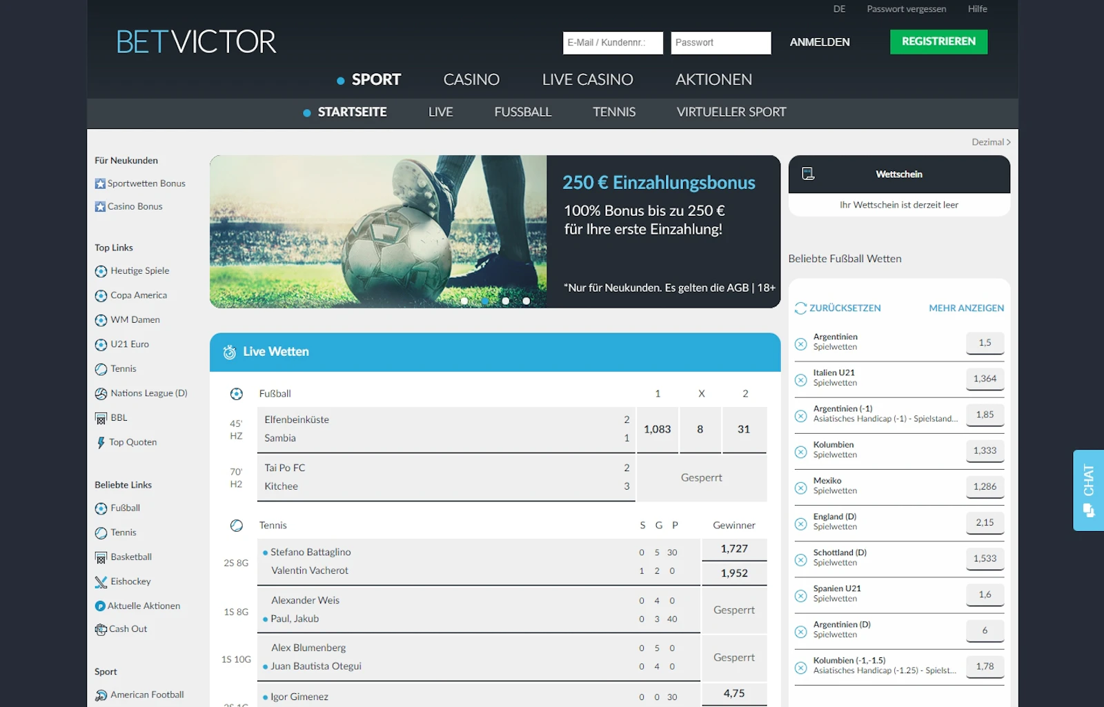 BetVictor Sport Startseite