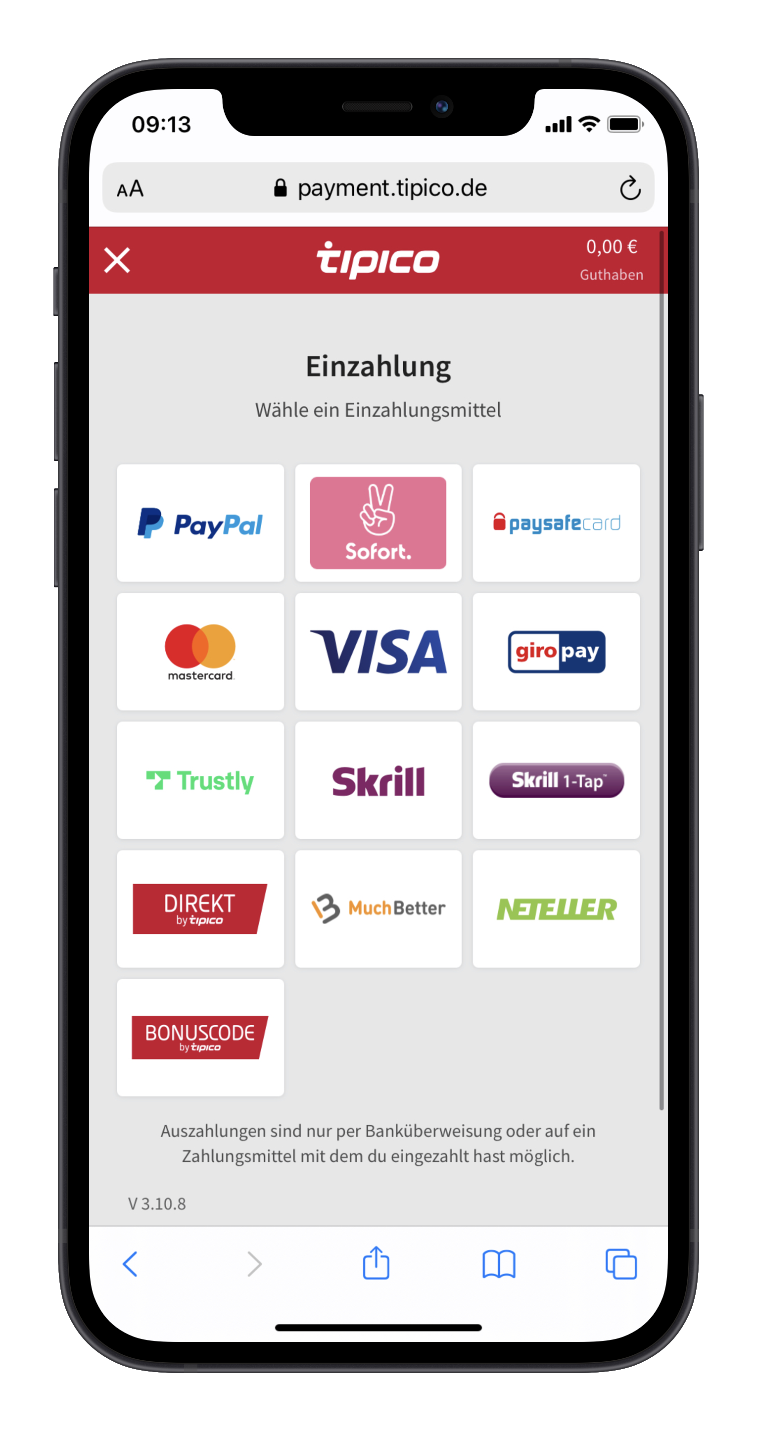 Tipico Zahlungsmethoden