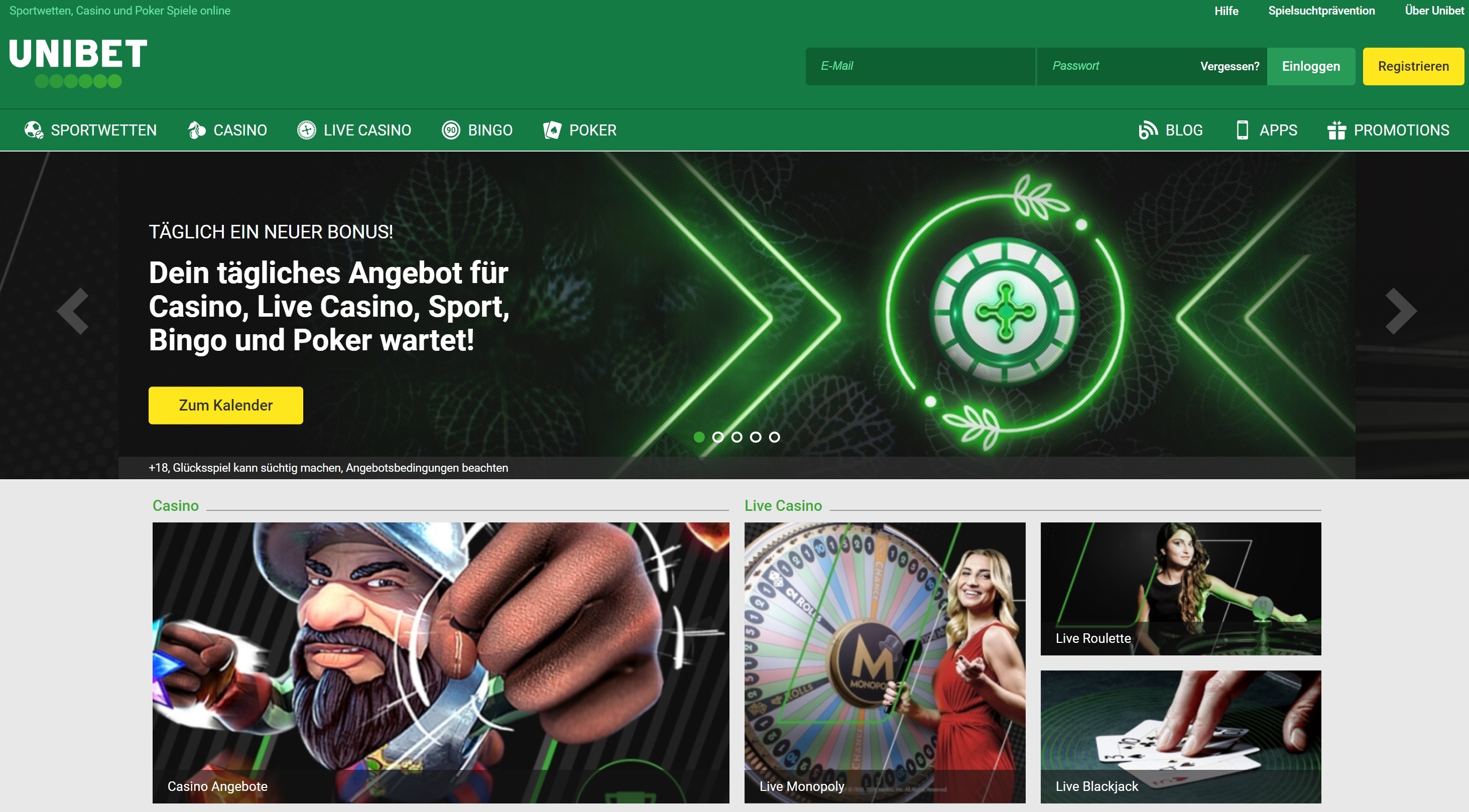 Unibet Startseite