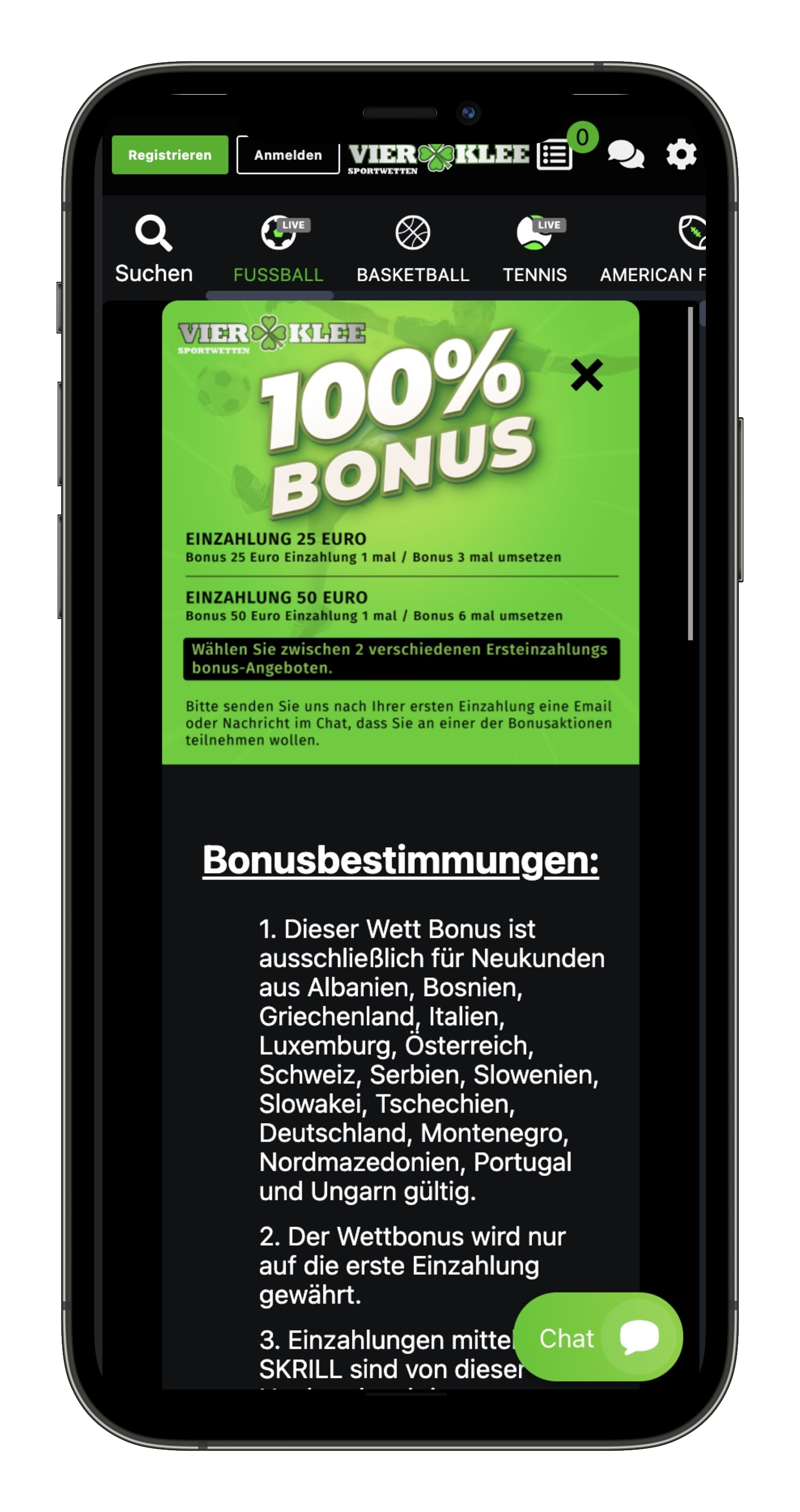 Vierklee Sportwetten Bonus App